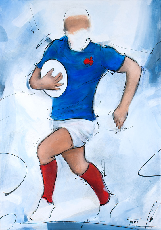 Art | peinture rugby | un joueur du XV de France par Lucie LLONG, artiste du mouvement et du sport