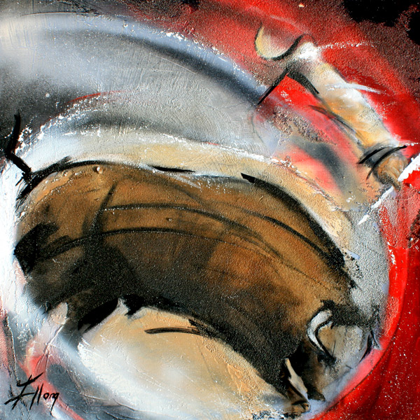 Art | peinture sur toile | tauromachie | Corrida | Torero et taureau dans les arènes - Lucie LLONG