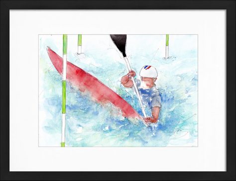 Aquarelle sport | Peinture de sport | Equipe de France de Kayak