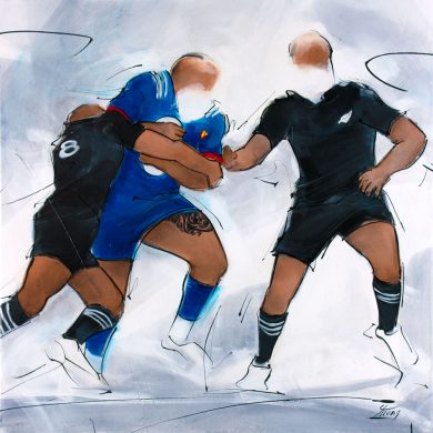 All blacks rugby painting : New zealand all blacks vs France - Lucie LLONG, artist of movement and sport