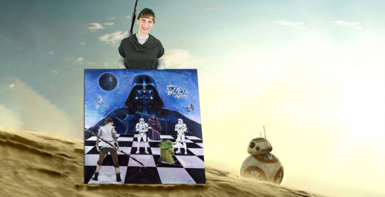 Star wars: fight between the Jedis and the dark side for freedom - Starwars inspiration - Yoda, ray opposite Kyloren and Darth Vader by Lucie LLONG