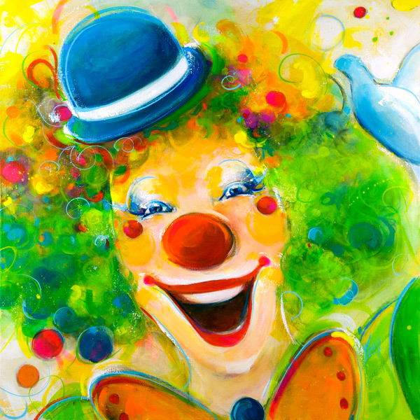 Tableau de clown - Peinture Inspiration POP ART - Lucie LLONG, artiste peintre du mouvement