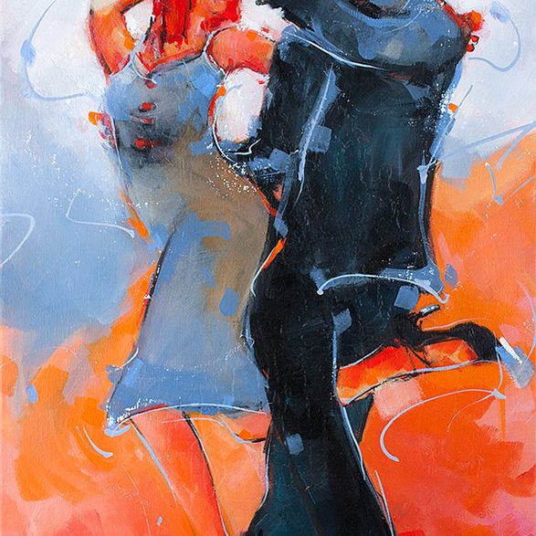 Peinture danse de salon : un couple de danseur de tango - Art - par Lucie LLONG, artiste peintre du mouvement