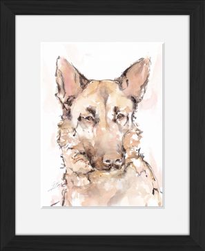 ART animaux chien berger allemand : peinture à l'aquarelle animalière