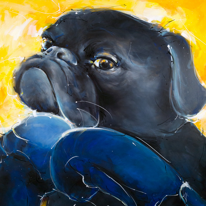 art peinture Pop art : tableau animalier d'un chien - boxer - avec des gants de boxe