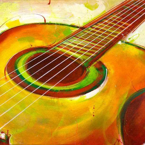 art peinture musique : le rythme envoûtant d'une guitare espagnole - instrument de musique - Lucie LLONG