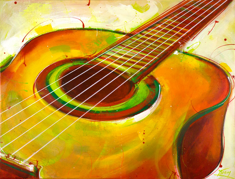 art peinture musique : le rythme envoûtant d'une guitare espagnole - instrument de musique - Lucie LLONG