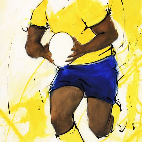 art | tableau sport | rugby ASM | Un joueur de l'ASM remonte le ballon lors d'un match au stade Marcel Michelin