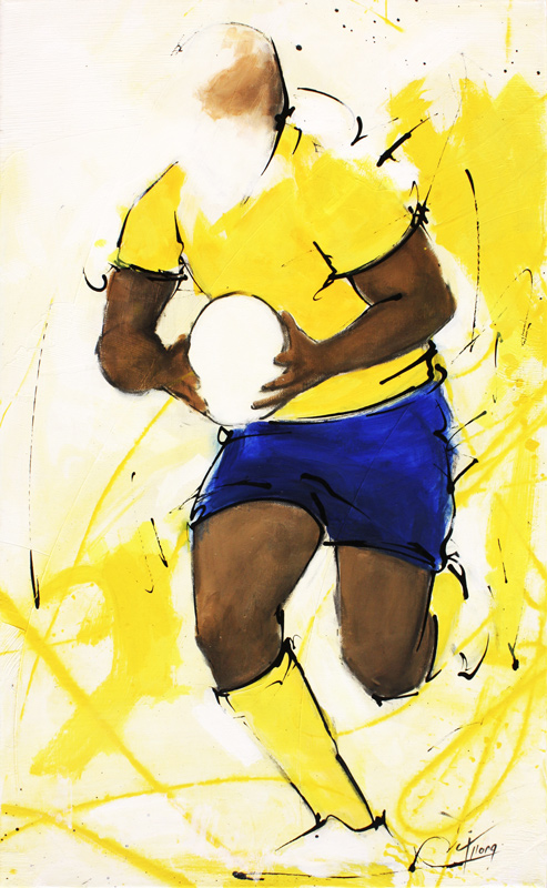 art | tableau sport | rugby ASM | Un joueur de l'ASM remonte le ballon lors d'un match au stade Marcel Michelin