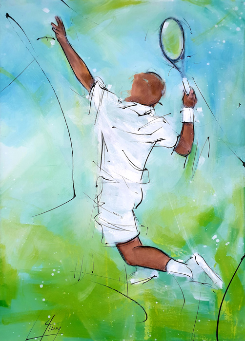 Tennis: Sports painting - tennis player serving - Roland Garros tournament