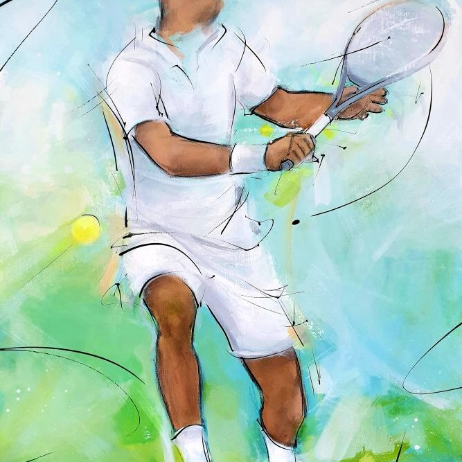 Peinture de tennis | Revers sur le court central de Roland Garros | Oeuvre d'art par Lucie LLONG