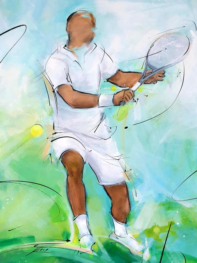 Tennis Painting | Backhand on Wimbledon court | Sport Artwork by Lucie LLONG