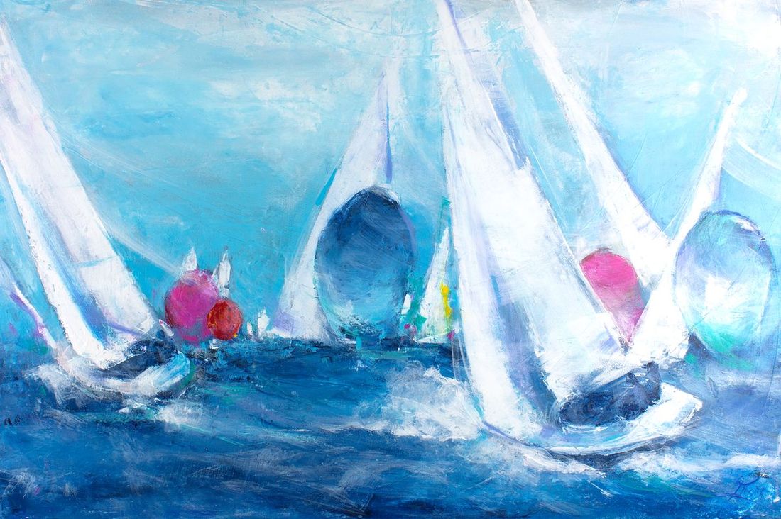 art peinture sport voile: compétition de voiliers de régate