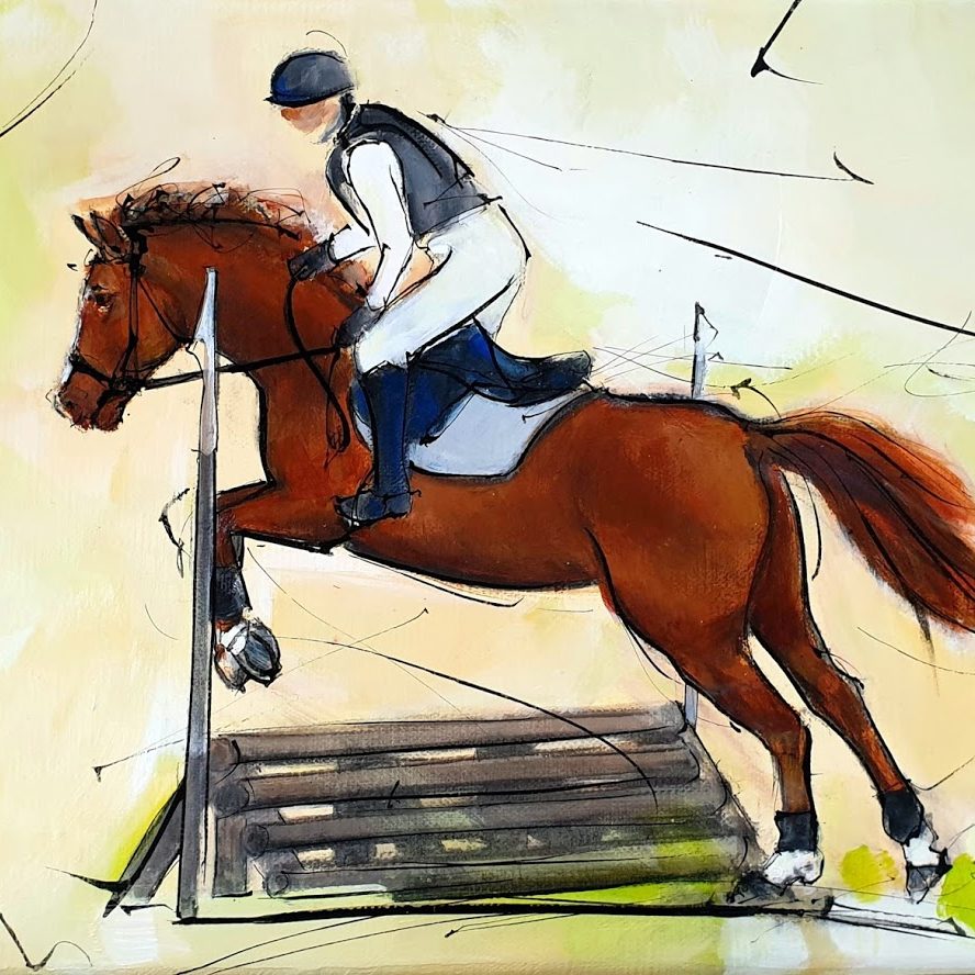 Horse riding painting | Horse rider | Cross counrty competition by Lucie LLONG, artist of movement and sports