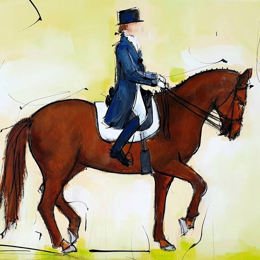 Horse Riding painting | Horse sports | dressage horse and rider | Lucie LLONG, artist of movement and sports