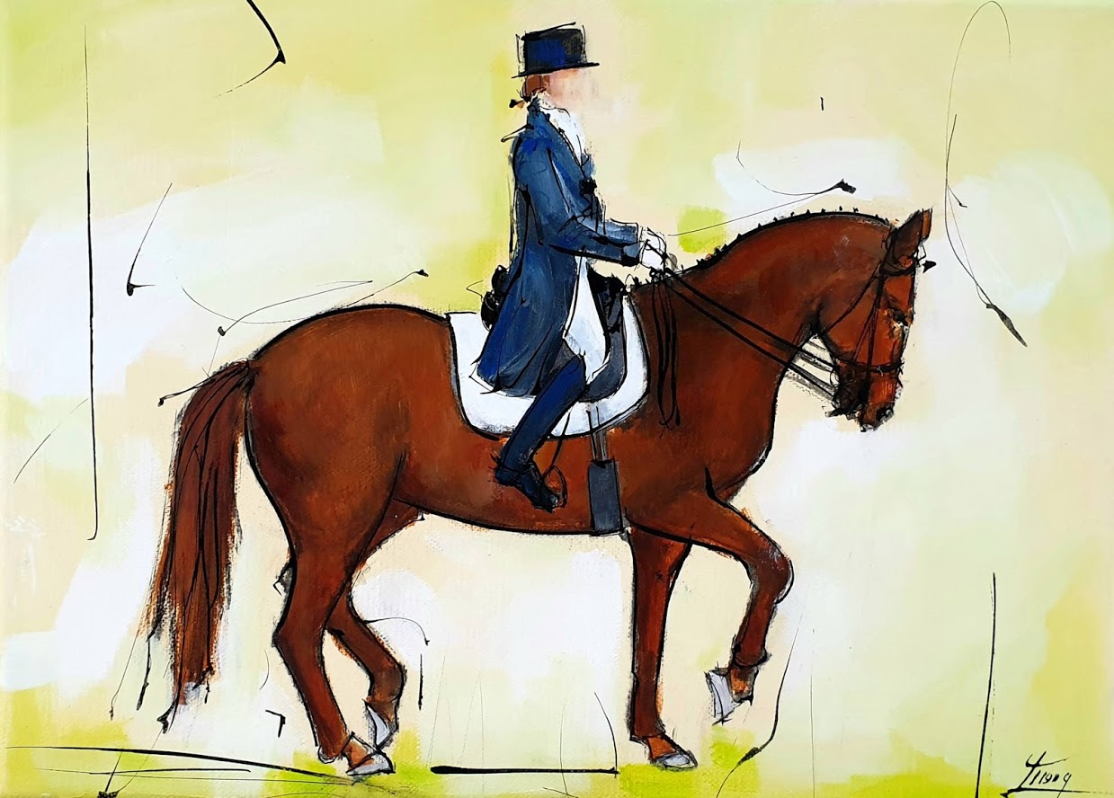 Tableau d'équitation | peinture d'un cheval de sport | Cavalier à cheval | Dressage