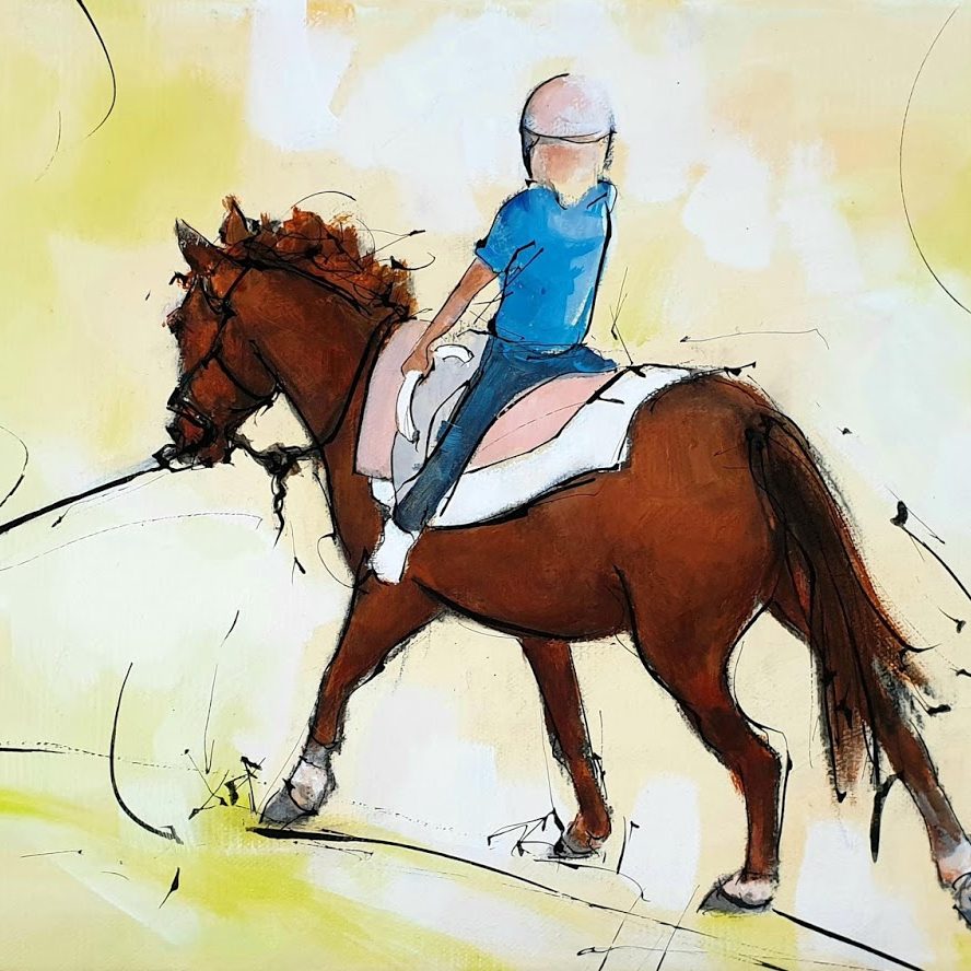 Tableau d'équitation | peinture d'un cheval de sport | Cavalier à cheval | Voltige