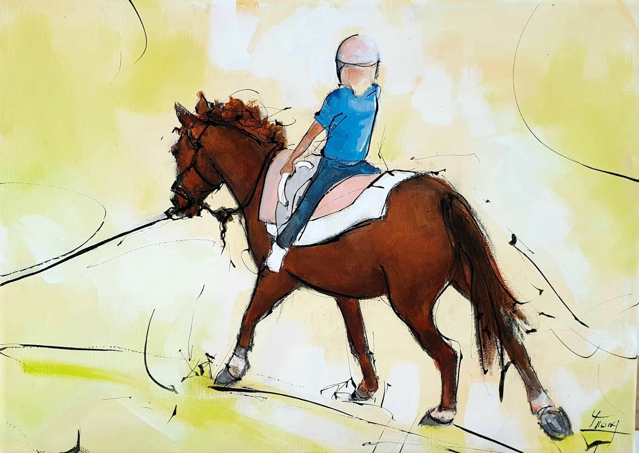 Tableau d'équitation | peinture d'un cheval de sport | Cavalier à cheval | Voltige