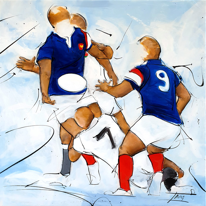 Peinture de sport | match de rugby entre le XV de France et l'Angleterre à Twickenham | Tableau par Lucie LLONG, artiste peintre