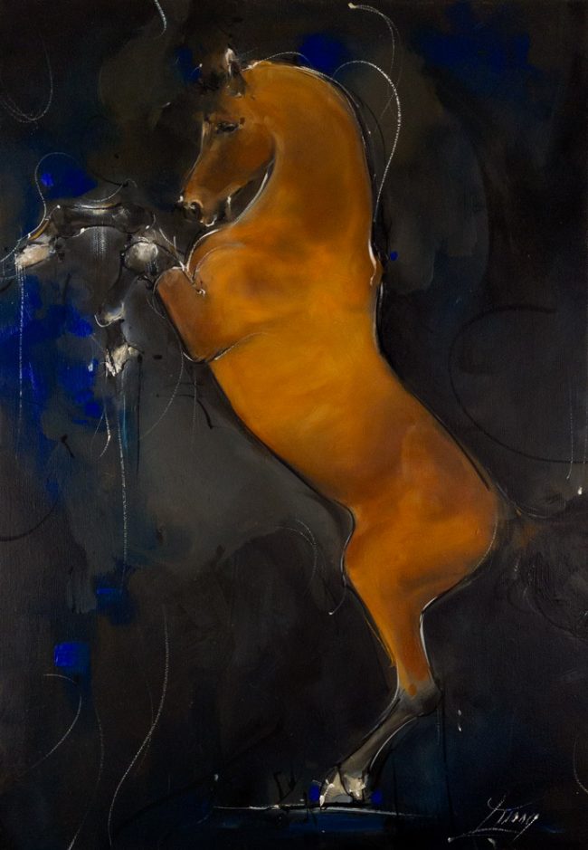 Cheval en peinture - Tableau d'un cheval alezan apr Lucie LLONG