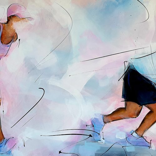 Peinture & tableau de sport | Boules lyonnaises & pétanque | l'équipe en action | Œuvre d'art par Lucie LLONG, Artiste peintre