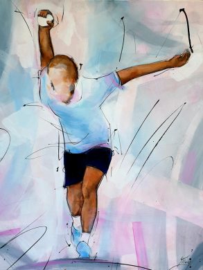 Peinture & tableau de sport | Boules lyonnaises & pétanque | joueur en action | Œuvre d'art par Lucie LLONG, Artiste peintre