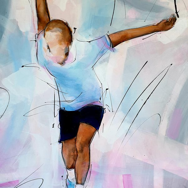 Peinture & tableau de sport | Boules lyonnaises & pétanque | joueur en action | Œuvre d'art par Lucie LLONG, Artiste peintre