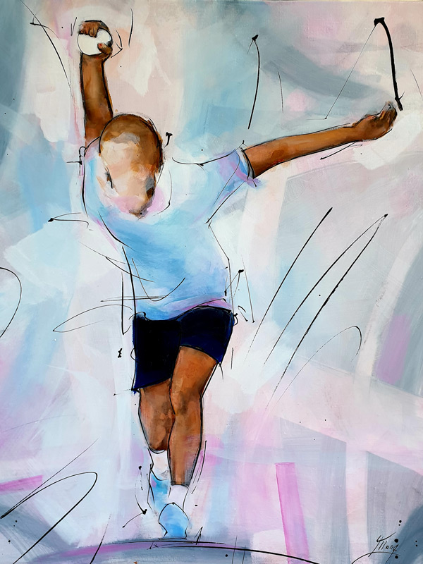Peinture & tableau de sport | Boules lyonnaises & pétanque | joueur en action | Œuvre d'art par Lucie LLONG, Artiste peintre