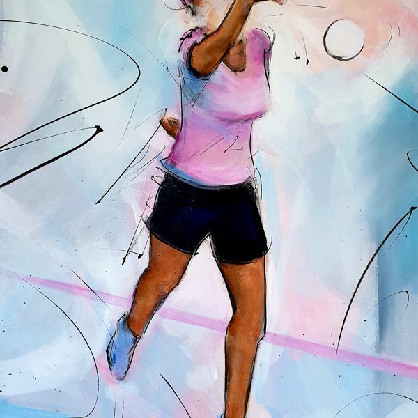 Peinture & tableau de sport | Boules lyonnaises & pétanque | joueuse en action | Œuvre d'art par Lucie LLONG, Artiste peintre du mouvement