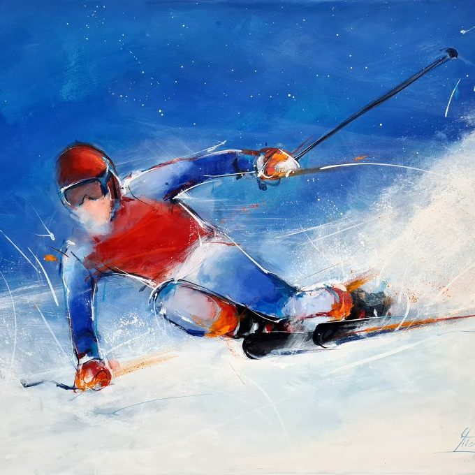 Art: Painting on canvas on competitive skiing