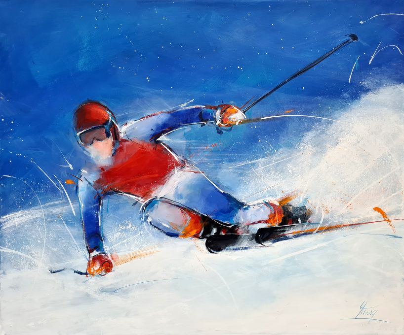 Art: Painting on canvas on competitive skiing