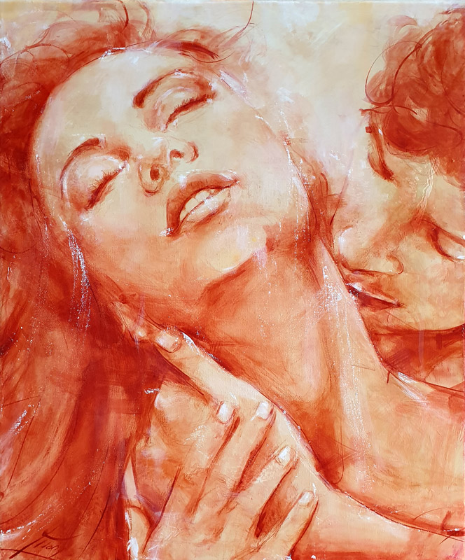 Peinture | love | tableau sur l'amour | peinture à la sanguine | couple