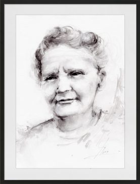 Peinture à l'aquarelle et encre de Marie Curie | Lucie LLONG | artiste peintre du mouvement | série portrait | personnalité en peinture