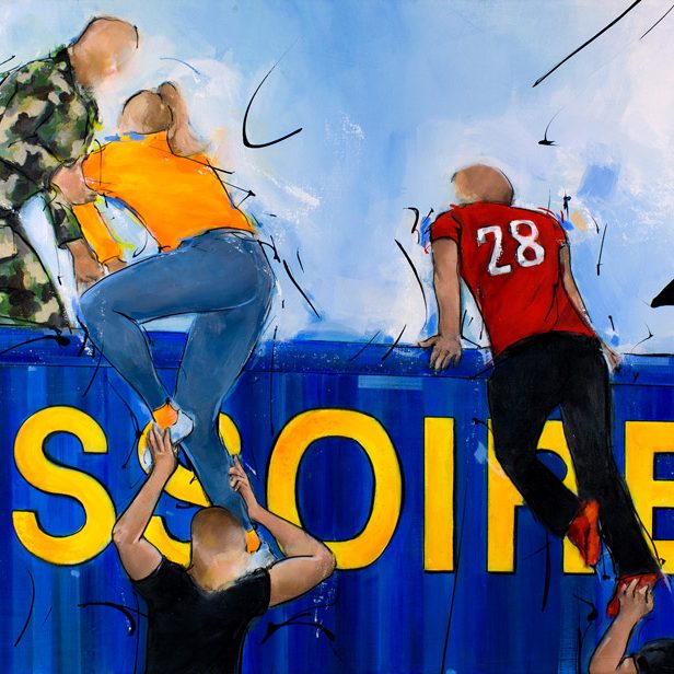 Peinture de la transyssoirienne, la course d'obstacles organisée par le 28ème RT (régiment de transmission) et la ville d'Issoire - Tableau de sport