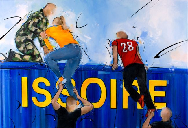 Peinture de la transyssoirienne, la course d'obstacles organisée par le 28ème RT (régiment de transmission) et la ville d'Issoire - Tableau de sport