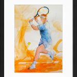 Tableau de sport | peinture à l'aquarelle de tennis | Roland garros | Rafael Nadal au revers