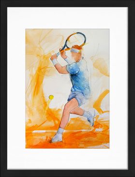 Tableau de sport | peinture à l'aquarelle de tennis | Roland garros | Rafael Nadal au revers
