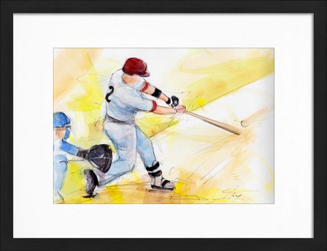 Peinture à l'aquarelle | Série Sport USA - Le baseball | Tableau de sport par Lucie LLONG, artiste peintre du mouvement