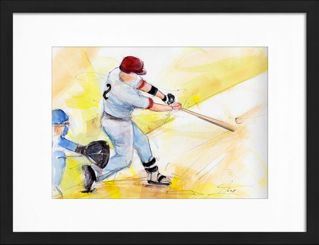 Peinture à l'aquarelle | Série Sport USA - Le baseball | Tableau de sport par Lucie LLONG, artiste peintre du mouvement