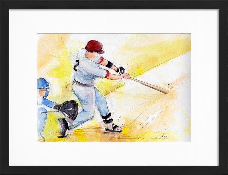 Peinture à l'aquarelle | Série Sport USA - Le baseball | Tableau de sport par Lucie LLONG, artiste peintre du mouvement