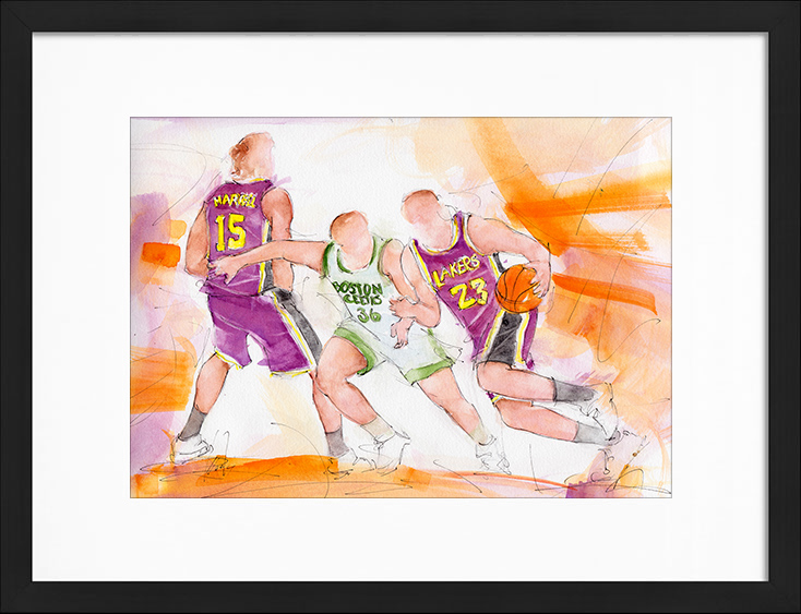 Watercolor painting | Sport US Series - Basketball | Boston Celtics vs. Lebron James' Lakers | Sports painting by Lucie LLONG, artist of movement