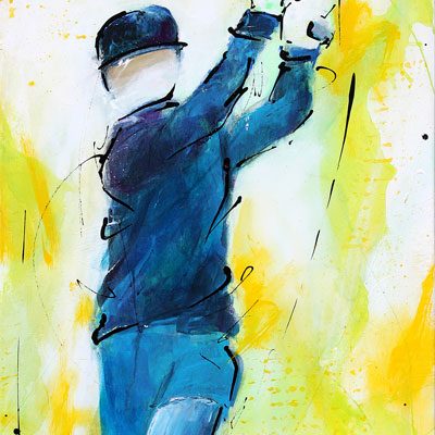Sports painting - cricket painting - Boundary by Lucie LLONG, artist of movement