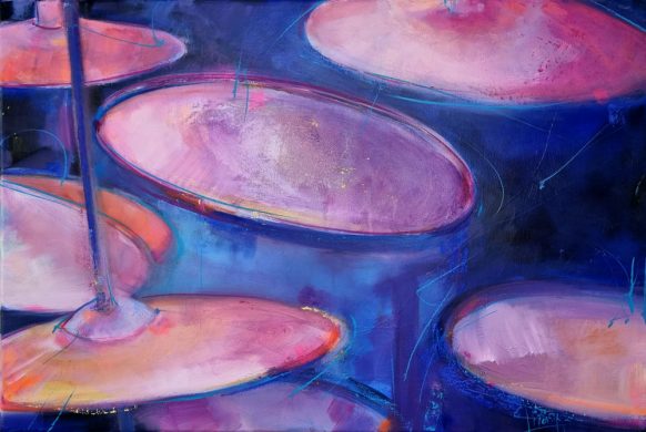 Tableau musique - Instrument de musique - Batterie - Peinture par Lucie LLONG, artiste peintre du mouvement