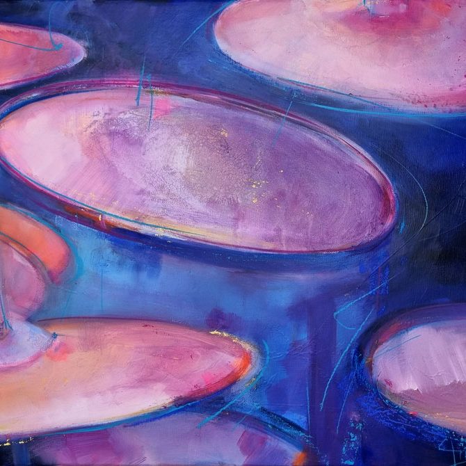 Tableau musique - Instrument de musique - Batterie - Peinture par Lucie LLONG, artiste peintre du mouvement