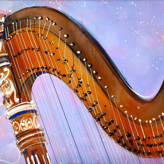 Tableau musique - Instrument de musique - Harpe ensorcelante - Peinture par Lucie LLONG, artiste peintre du mouvement