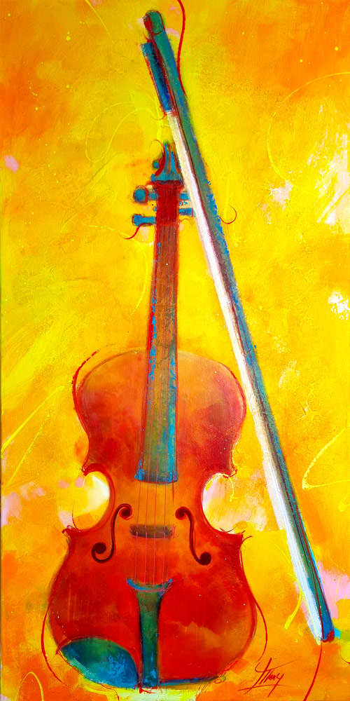 Tableau musique - Insturment de musique - Violon -Peinture par Lucie LLONG, artiste peintre du mouvement