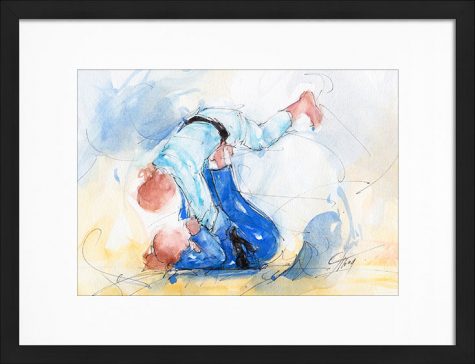 peinture aquarelle de judo - Sandrine Martinet, triple médaillée paralympique - Tableau de sport