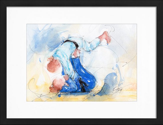 peinture aquarelle de judo - Sandrine Martinet, triple médaillée paralympique - Tableau de sport