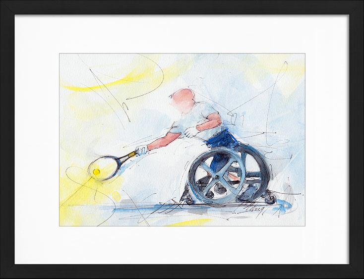 Peinture aquarelle de tennis - Stéphane Houdet, champion paralympique - Tableau de sport