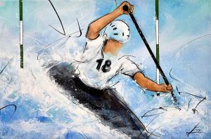 Tableau de sport - Kayak en peinture - Lucie LLONG, artiste peintre du mouvement